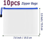 AUSTARK 10 Pcs Zipper File Bags, Waterproof Plastic Mesh Pouch for Office School, Board Game Storage Bags (B6 Size 7.6''x5.3'', White and Blue)