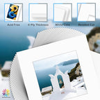 Mat Board Center, Pack of 25, 12x12 for 8x8 White Mat Kit - Acid Free, 4-ply Thickness, White Core - Includes Backing Boards and Clear Bags - for Pictures, Photos, Framing