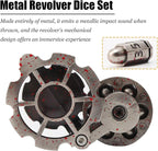 Bullet Dice, Revolver Bullet Metal Dice Set with Spinning Revolver Cylinder Container & Seven Polyhedron Dices for Sci-Fi, War, Crime Theme Tabletop Games