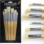 Wooden Stencil Brush Set, 6 Pieces Natural Hog Bristle Dome Stencil Brushes for Painting On Wood Wall, Stencil Projects, Card Making, DIY, Crafts and Acrylic Oil Watercolor Painting…