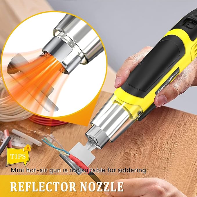 Mini Heat Gun, 500W 2-Temp 662°F-932°F (350°C-500°C) Fast Heat Hot Air Gun with 5.9Ft Cord & Reflector Nozzle for Crafting, Vinyl Wrap, Embossing, Shrink Tubing/Wrapping, Epoxy Resin