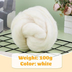 3.53oz Wool Roving Yarn, Fiber Roving Wool Top, Needle Felting Supplies, Pure Wools, Chunky Yarn, Spinning Wools for Needle Felting Wet DIY Hand Spinning (Natural White)