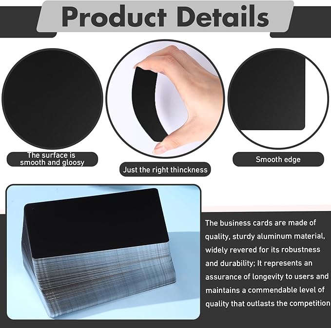Zonon 200 Pack Engraving Aluminum Plates for CNC Engraver Laser Crafting Multipurpose Metal Metal Business Cards Sheets Engraving DIY Gift Cards 86 x 54 x 0.21 mm(Black Matte)