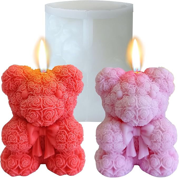 Bowtie Mini Rose Bear Candle Mold,Epoxy Resin Candle Making Molds, Silicone Candle Molds for DIY Candle,DIY Soap,Mother's Day Gifts,Birthday Gifts,Home Decor(Bow Tie Bear Mini)