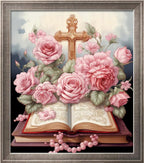 Leczany Cross Stitch Stamped Kit for Adults or Kids - Rosa Crux | DIY Embroidery Starter Patterns Craft Kit Needlepoint for Beginner | 11CT, 3 Strands | 15.8x18.1 inches