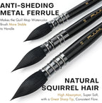 Professional Watercolor Brush, Fuumuui Natural Squirrel Hair Mop Brush, Round Quill Detail Fine Tip Watercolor Paint Brush for Water Color Gouache Ink Painting - Sizes #10