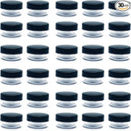 30 Pcs Sample Containers, 10 Gram Mini Sample Jars for Cosmetic, Eye shadow, Black Lid
