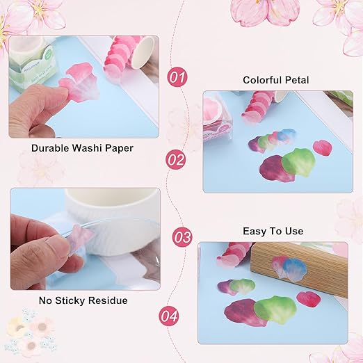 uxcell 2 Rolls Petal Washi Tape, 80 Pieces Floral Decorative Tape Colored Masking Tapes Crafting Supplies for DIY Crafts, Gift Wrapping, Scrapbook, Party Decorations, Large Orange