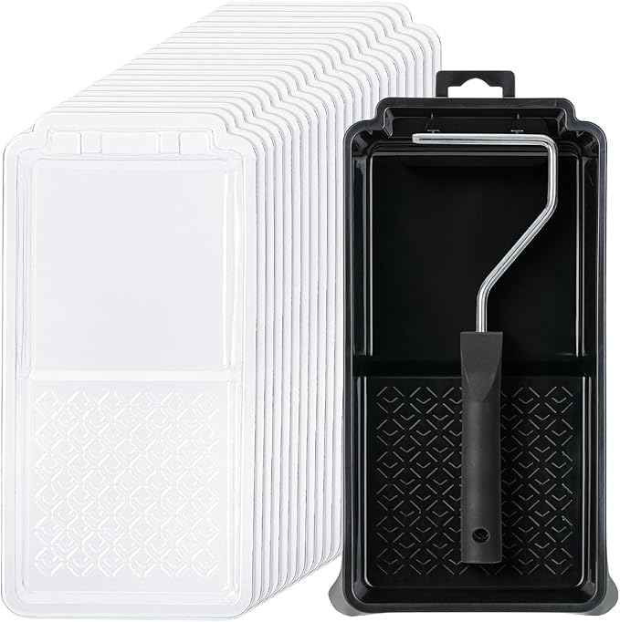Bates- 4 Inch Paint Tray Set, 22 pcs, 1x 4 Inch Paint Roller Tray, 20x Disposable Plastic Liners & 1x Roller Frame
