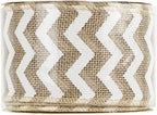 MEEDEE Burlap Ribbon with White Chevron Pattern - 2.5 Inch Wired Ribbon for Cakes, Wreaths, Rustic Decor, Baby Showers, Beach Parties, Farmhouse Gifts - 10 Yards