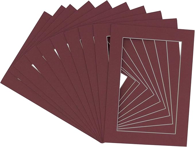 6x8 Mat for 8x10 Frame - Precut Mat Board Acid-Free Show Kit with Backing Board, and Clear Bags Maroon 6x8 Photo Matte Made to Fit a 8x10 Picture Frame Matboard for Framing, Pack of 25 Mats