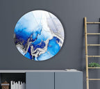 My Photostation.com 39,4''(100cm) Diameter Blue Marble Round with Silver Details Glass Wall Art Tempered Glass Printing Wall Decor Large Wall Art Wall Hangings