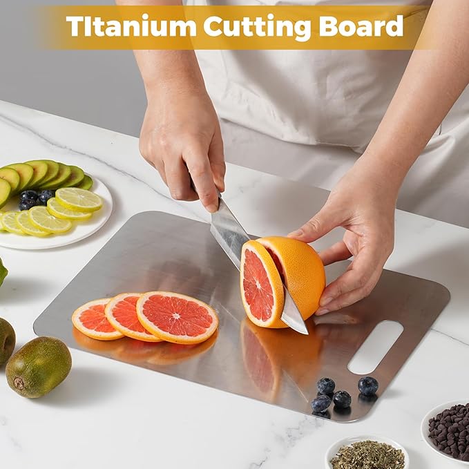Tavano Titanium Cutting Board,Titanium Cutting Boards for Kitchen,Double-side Available Cutting Board for Vegetables,Meat,Fruits,Easy to Store and Clean(S)