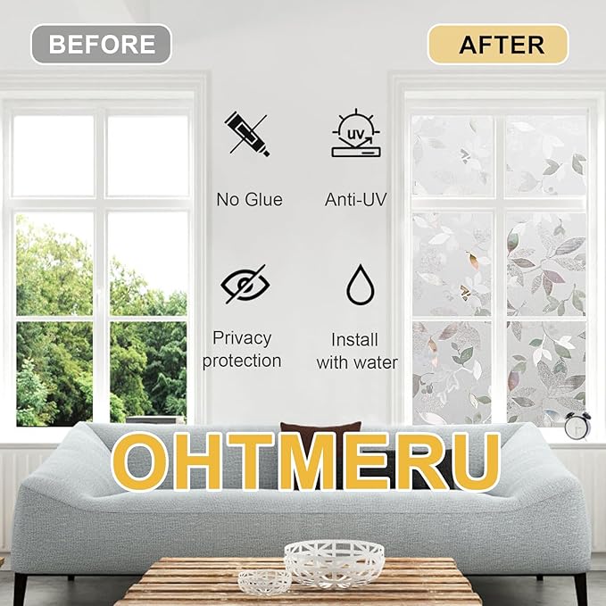 Window Privacy Film Decorative for Front Door, Bathroom Static Cling Stained Glass Sticker Opaque Heat Control UV Blocking Non-Adhesive for Home Windows, Magnolia