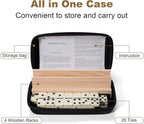 Dominoes Set for Adults, 28 Tiles with 4 Wooden Racks/Trays, Portable Double 6 Domino Game Set, Classic Board Game for Family Fun