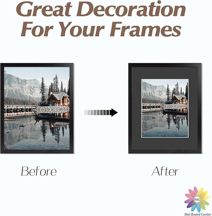 MBC Mat Board Center, Pack of 10, 16x20 for 12x16 Black Photo Picture Mats - Acid Free, 4-ply Thickness, White Core - for Pictures, Photos, Framing