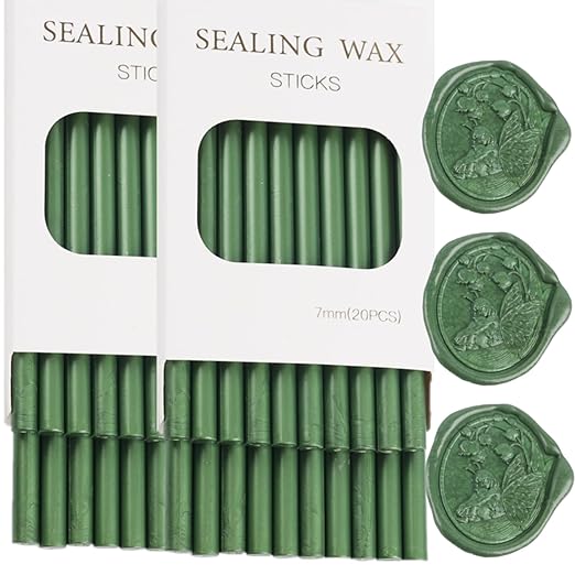 Wax Seal Sticks, ONWINPOR 40Pcs Pine Greenn Wax Sealing Sticks with 0.28'' Glue Gun, Glue Gun Wax Seal Sticks Set Great for Wax Seal Stamp, Wedding Invitations, Envelopes (40, Pine Green)
