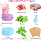 Flower Craft Kits for Girls - Arts and Crafts Toys for Kids Ages 4-8, Birthday Gifts for 4 5 6 7 8 9 Year Old Girls, Mess-Free Art Craft Activity Toys, DIY Flower Making Kit for Kids Preschool