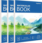 Hapikalor School Supplies for Teens, 3-Pack 9"x12" Watercolor Paper Pad, 140lb/300gsm, Premium Water Color Pad for Paint, Watercolor Pencils, Watercolor Pens, Charcoal, Oil Pastels and Acrylic, Blue