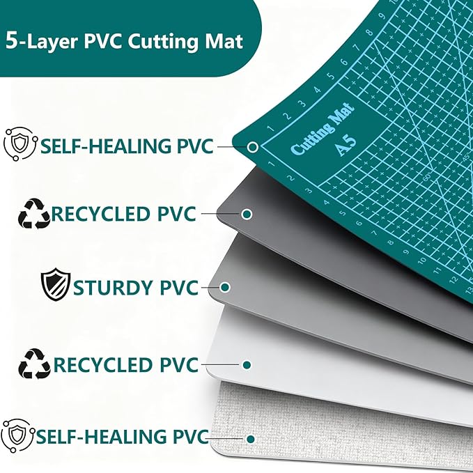 Cutting Mat 8in6in Self Healing Cutting Mat Size Double Sided 5-Ply Rotary Sewing mat for Crafts Fabric Quilting Hobby Art Clay Precision Scrapbooking Project, A5, Green 2PCS