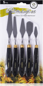 conda Palette Knife Painting Stainless Steel Spatula Palette Knife Oil Paint Metal Knives Wood Handle (Black 5 Piece)