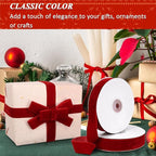Red Velvet Ribbon, 1 Inch x 20 Yards Single Faced Red Ribbon for Gift Wrapping, Bow Making, Christmas Tree Decorations, Wreath Making and DIY Crafts (10 Yards Each Roll)