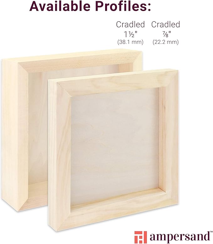 Ampersand Art Supply Unprimed Basswood Artist Panel, 7/8" Cradled Profile, 9"x12"