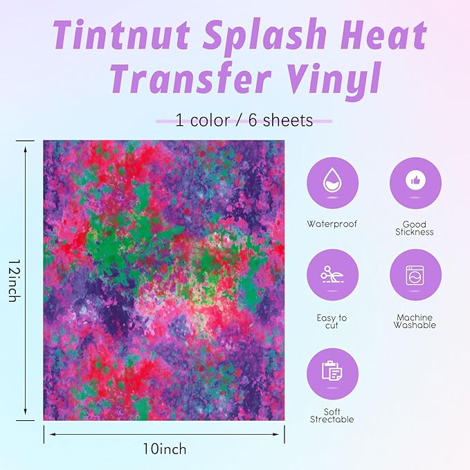Tintnut Splash Heat Transfer Vinyl Roll - 12 Inch x 5ft Purple Watercolor Ink Patterned HTV Splatter Iron On Vinyl DIY T-Shirts Hats Clothes Canvas Bags