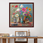 Dimensean Stamped Cross Stitch Kits Full Range of Embroidery Patterns Starter Kits for Beginners Adult or Kids DIY Cross Stitches Needlepoint Kits 11CT-Colorful Flowers on The Table 18x18 inch
