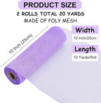 TONIFUL 2 Rolls 10 Inch Lavender Purple Decorative Mesh Ribbbon Rolls, Fabric Mesh for Mesh Wreath Supplies, Front Door Wreath Crafts Tree Decor Christmas NewYears Halloween Decoration (10 yds/roll)
