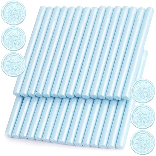 Light Blue Wax Seal Sticks, 30pcs Sealing Wax Sticks, HOSEALING Glue Gun Wax Seal Sticks for Wax Seal Stamp, Premium Sealing Wax for Wedding Invitations, Letter, Envelope (Mini Size)