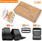 2" Heavy-Duty Buckle & Straps Set: 6-Pack Side Release Plastic Buckles, 6 Yards of Thick Nylon Webbing, 12 Tri-Glide Slide Clips, No Sewing Required (2" Combo Set)