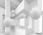 3D Wallpaper Abstract Tunnel Space Stereo Wall Mural Metal Ball Tapiz para Pared for Bedroom Living Room TV Background Wall Studio（Not Peel and Stick）