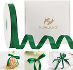 HUIHUANG Forest Green Satin Ribbon 1/2 inch X 50 Yards Continuous, Green Double-Faced Satin Ribbon for Gift Wrapping, Bows, DIY Crafts, Flower Bouquet, Holiday Home Decor