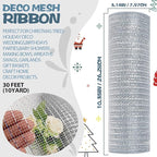Anivia Deco Mesh Ribbon, 10inch x 30 Feet Each Roll Metallic Foil Mesh Ribbon for Wreaths Swags, Holloween, and Christmas Tree Decoration (Silver/Silver Foil)