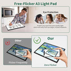 HIUKCOLED A3 Built-in Tilt Stand Light Tracing Box, 6-level＆Stepless Dimmable Adjustable Brightness Light Pad with 3 Colors,Battery Powered LED Light Board for Drawing,Diamond Painting,Sketching,X-Ray