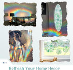 Haton Window Privacy Film, Decorative Stained Glass Window Clings, 3D UV Sun Blocking Sticker, Removable Static Cling Heat Control Tint for Home Door, Leaf Rainbow, 35.4" x 157.4" Non-Adhesive