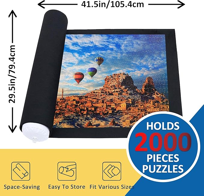 Puzzle Mat Roll Up Puzzles Board for Jigsaw Up to 2000, 1500, 1000, 500 Pieces Large Portable Table Saver Mats Puzzle Keeper Cover with Sorter Trays Storage Bag Kit Holder Organizer Pad for Adults