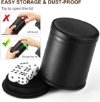 Felt Lined Dice Cup PU Leather Set, Quiet Shaker for Dice Board Family Games Yahtzee Farkle, Set of Six 16mm Rolling Dice Included