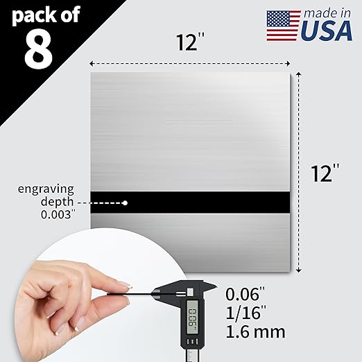 Trotec | Metallic Looking Acrylic Sheet | 12"x12"x1/16, 8 Pcs | Brushed Silver/Black | Metallic Finish - Scratch Resistant for Laser Engraving & Cutting,Printing,Glowforge,Name Plate | USA Made