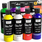 Nicpro 8 Colors Permanent Fabric Paint (4 oz, 120 ml) Soft Fabric Paint for Clothes, Non-Toxic Textile Paint for Fabric DIY Crafts, T-shirts, Shoes Jeans Bags Canvas for Adult with Color Wheel