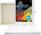 PHOENIX Professional Stretched Canvas for Painting - 16x20 Inch/4 Pack 3/4 Inch Profile, 100% Cotton 11 Oz. Heavy Duty Gesso Triple Primed White Blank Artist Canvases for Oil & Acrylic Paints