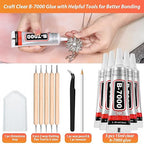 B7000 Clear Adhesive with Precision Tips, 5 PCS B-7000 Jewelry Bead Glue for Diamond Rhinestone Applicator Tools Set - Strength Adhesive for Nail Art DIY Crafts Clothes Shoes Bags