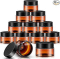 SATINIOR 12 Pack 2 oz Plastic Container Jars with Lids Round Clear Travel Cosmetic Container Slime Jars for Toiletries, Lotion, Cream, Ointments, Makeup, Rhinestone, Samples, Kitchen Storage(Amber)