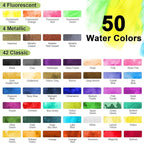 Watercolor Paint Set 50 Colors Including Metallic, Watercolor Kit with Case, Watercolor Paper, Paint Brushes, Palette and Accessories, Water Color Art Supplies Gift for Adults Kids Artists