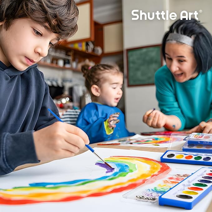 Shuttle Art 40 Pack Watercolor Paint Set, 8 Colors Watercolor Paint with Paint Brushes for Kids and Adults, Washable Paint for Classroom, Parties, Kindergarten and Art Activities