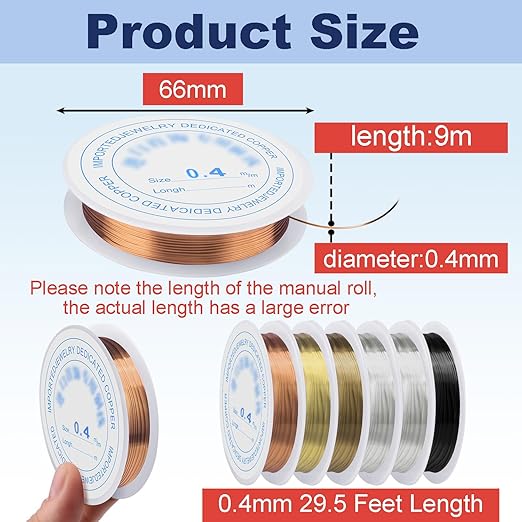 6 Rolls Copper Jewelry Wire, 5 Assorted Colors 0.4 mm Dia. Beading Wire for Jewelry Making Bracelet Earrings Rings Necklaces Flower Craft Projects