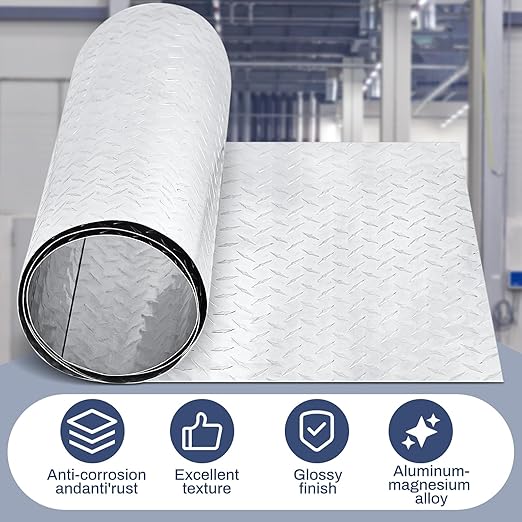 Diamond Plate Sheet Metal Heavy Duty Tread Aluminum Sheet Diamond Tread Plate for Wall Covering, Cargo Trailer, RV and More(24 x 120 Inch,Silver)