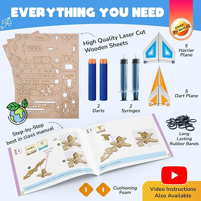 Smartivity DIY 2in1 Hydraulic Airplanes & Darts Launcher STEM Toy for Kids Ages 6-14 Years I Birthday Gifts for Smart Kids | DIY Science Kit for Boys & Girls 6, 8,10,12,14 Years Old