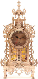 3D Wood Puzzle LED Tower Clock, 3D Puzzle Building Desktop Clock Model DIY Architectural Building Blocks (LED-TC01 Wood)